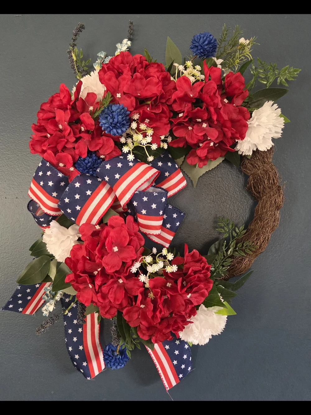 Patriotic Red, White & Blue Holiday Wreath - Picture 2 of 3